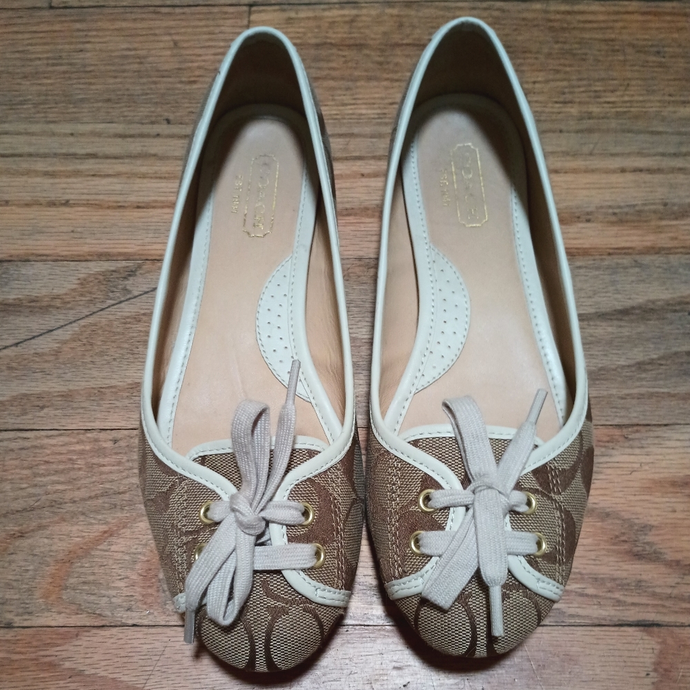 COACH Josie Signature Logo Khaki & Cream Flats